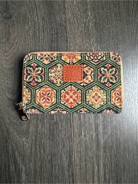 Portugal Cork Zip Around Wallet Azulejo Tile Print Travel Boho Like New
